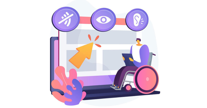 pessoa em uma cadeira de todas, ao lado de uma tela de computador, em flat design